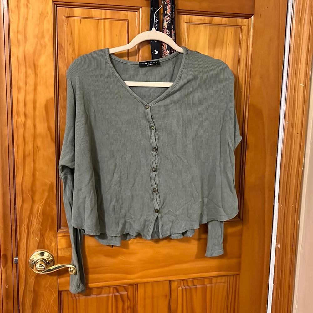 Womens Final Touch Green Long Sleeve Shirt Size Small
